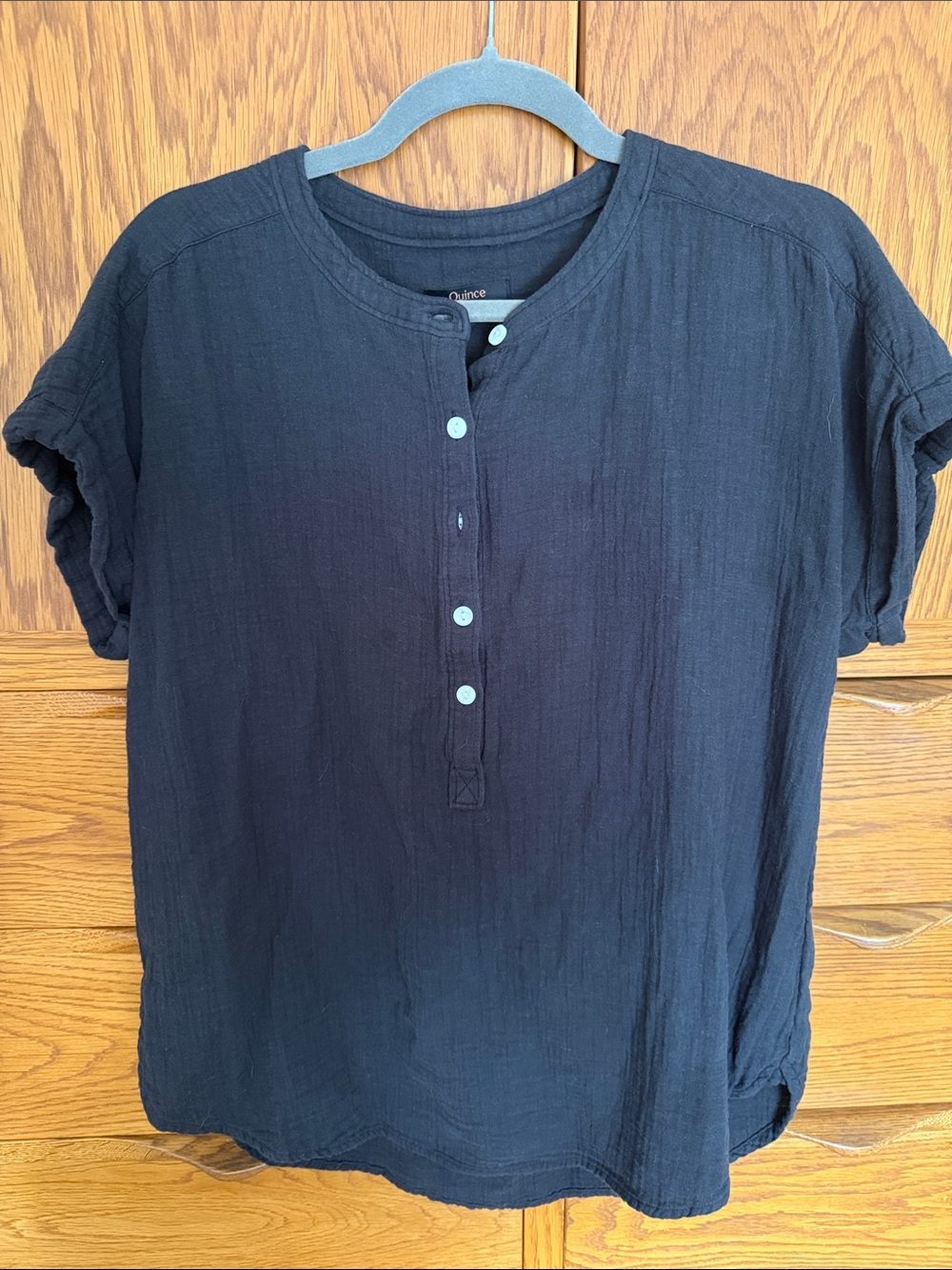 Quince Black Button Henley Top